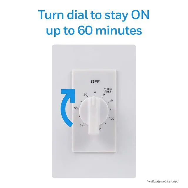 Alt view image 5 of 7 - 60-Minute In-Wall Spring Wound Countdown Timer Switch, Mechanical Timer for Lights, Bathroom & Exhaust Fans, No Neutral Wire Required, White, 41081