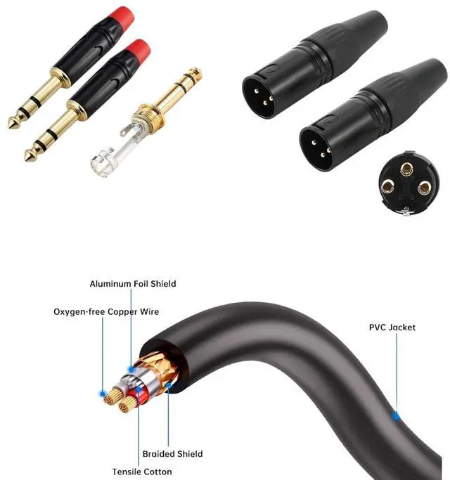 Alt view image 7 of 7 - 1/4 TRS to XLR Male Cable 2-Pack - Professional Audio Patch Cable 2 Feet 20AWG Gold Plated for Studio Monitor