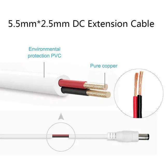 Alt view image 3 of 4 - DC Power Extension Cable 5.5 mm x 2.5 mm Male to Female Connector, DC Power Cord Extension Cable for Power Adapter, 12V CCTV Wireless IP Camera, Monitors, 10m/32.8Feet White