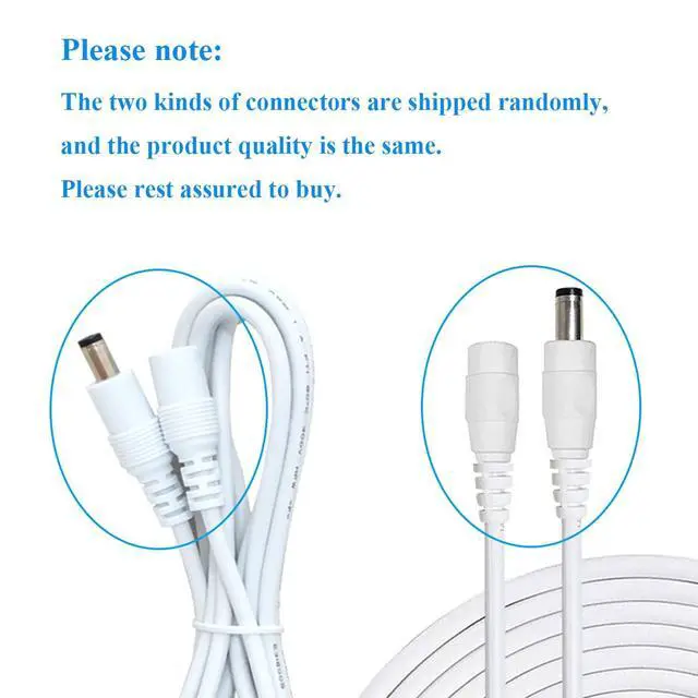 Alt view image 4 of 4 - DC Power Extension Cable 5.5 mm x 2.5 mm Male to Female Connector, DC Power Cord Extension Cable for Power Adapter, 12V CCTV Wireless IP Camera, Monitors, 10m/32.8Feet White