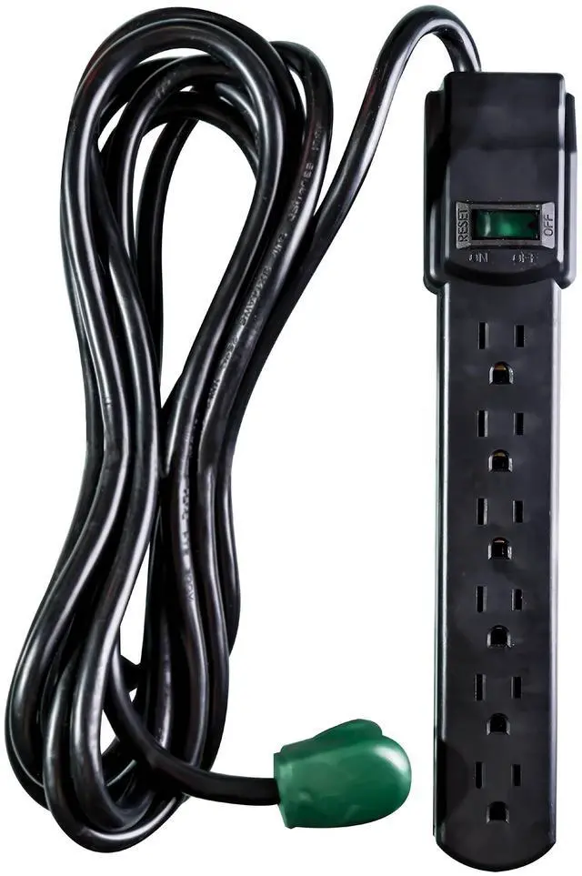 Main image of Go Green Power Inc. 6 Outlet Surge Protector, Black, 6ft Cord - 250 Joules, Circuit Breaker, Mountable, Great for in-Home Use