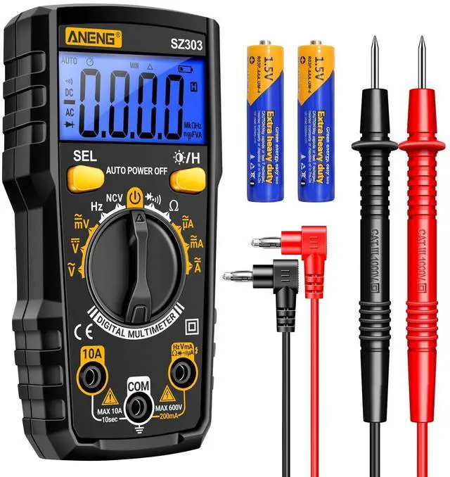 Main image of Digital Multimeter Tester, Ohm Volt Amp Test Meter, DC AC Voltmeter and Continuity Test Diode Voltage Tester for Automotive Battery Test Household Outlet (Black)