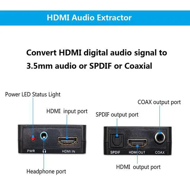Alt view image 2 of 7 - HDMI Audio Extractor HDMI to HD and Optical TOSLINK SPDIF Coaxial + 3.5mm Stereo Splitter Converter for DVD HDTV PS4