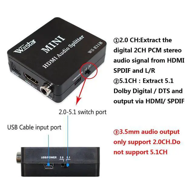 Alt view image 3 of 7 - HDMI Audio Extractor HDMI to HD and Optical TOSLINK SPDIF Coaxial + 3.5mm Stereo Splitter Converter for DVD HDTV PS4