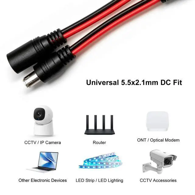 Alt view image 7 of 7 - 10 Pairs Real 18AWG DC Power Pigtail Cable 12V 5A, 5.5mm x 2.1mm Male Female Barrel Plug Connector, Pure Copper Pigtail Wire for CCTV Security Camera, LED Strip Lights and 12V Power Adapter