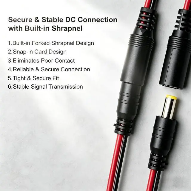 Alt view image 5 of 7 - 10 Pairs Real 18AWG DC Power Pigtail Cable 12V 5A, 5.5mm x 2.1mm Male Female Barrel Plug Connector, Pure Copper Pigtail Wire for CCTV Security Camera, LED Strip Lights and 12V Power Adapter
