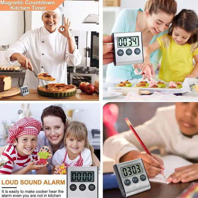 Alt view image 5 of 6 - Digital Kitchen Timer - Magnetic Countdown With Loud Alarm, Stainless Steel for Cooking, Baking, Sports Games