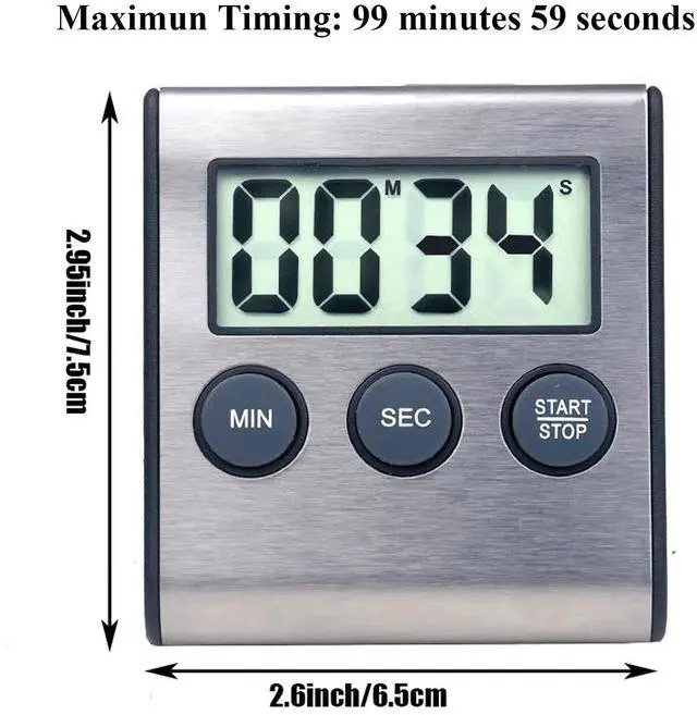 Alt view image 2 of 6 - Digital Kitchen Timer - Magnetic Countdown With Loud Alarm, Stainless Steel for Cooking, Baking, Sports Games