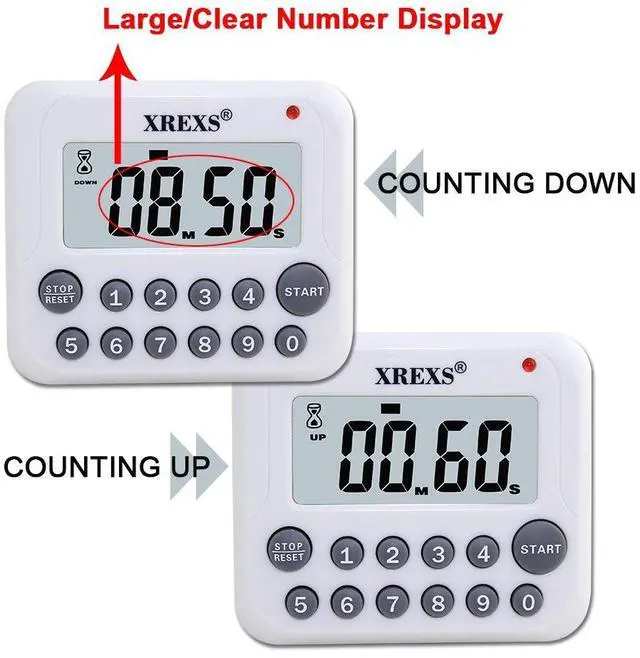Alt view image 2 of 6 - Digital Kitchen Timer Magnetic Countdown Up Cooking Timer Clock with Magnet Back and Clip, Loud Alarm, Large Display Minutes and Seconds Directly Input-White (2 Battery Included) (DC-12)