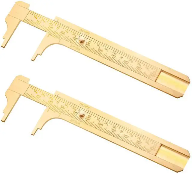 Main image of 2 Pcs Brass Vernier Caliper Pocket Handy Caliper Measuring Mini Tool Double Scale Sliding Gauge Metal Pocket Ruler for Bead Wire Jewels Rings Measurement