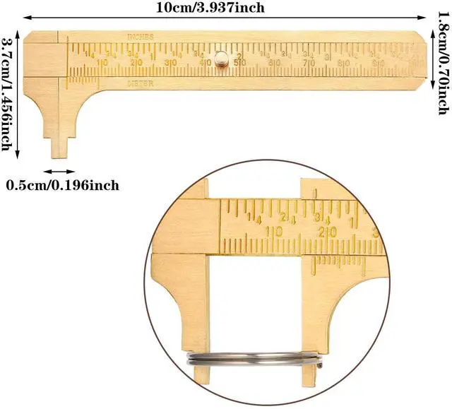 Alt view image 2 of 7 - 2 Pcs Brass Vernier Caliper Pocket Handy Caliper Measuring Mini Tool Double Scale Sliding Gauge Metal Pocket Ruler for Bead Wire Jewels Rings Measurement