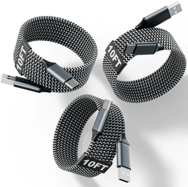 Main image of 10FT USB to UAB C Cable,3Pack USB A to USB C 10FT Fast Charging Braided Cable for iPhone 17/16/15,Car Carplay Cable Upgraded Extra Durable USB to USB C Cord for iPhone 17 16 15,Galaxy S26/S25 and more