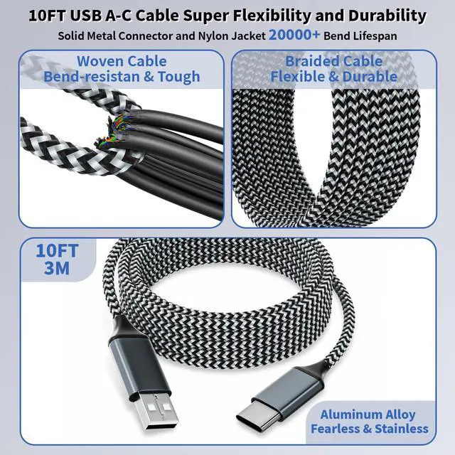 Alt view image 3 of 5 - 10FT USB to UAB C Cable,3Pack USB A to USB C 10FT Fast Charging Braided Cable for iPhone 17/16/15,Car Carplay Cable Upgraded Extra Durable USB to USB C Cord for iPhone 17 16 15,Galaxy S26/S25 and more