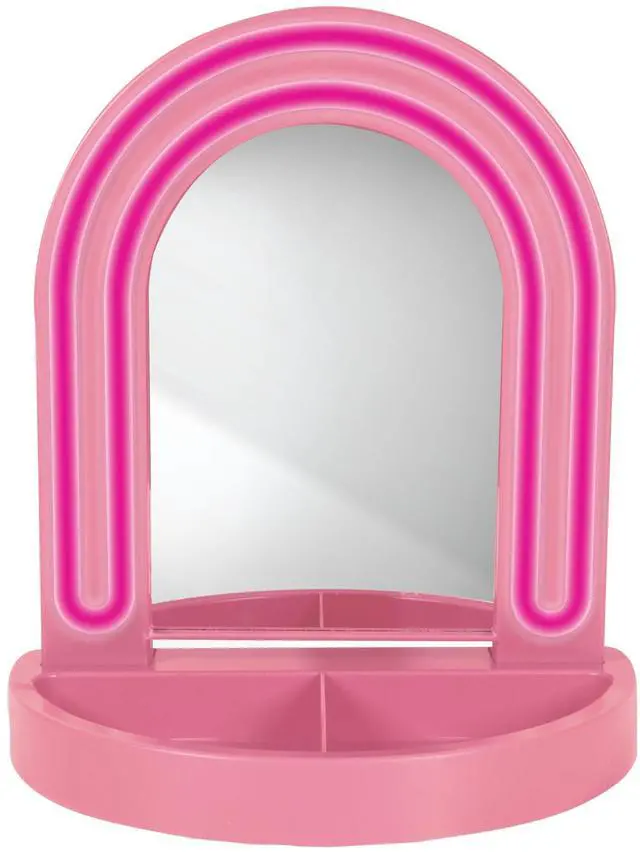 Main image of LED Vanity Mirror with Tray, for Desk, Dressing Table, Light Up Mirror for Makeup, Dorm Desk Vanity Mirror with Lights, Pink