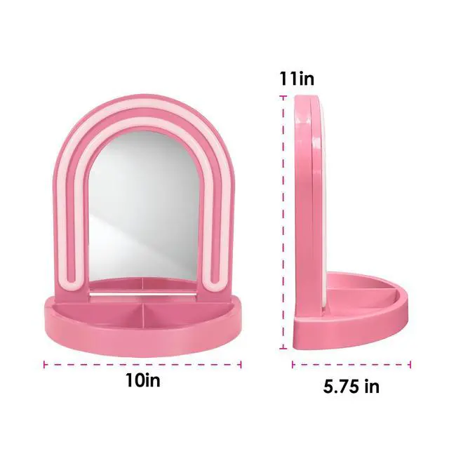Alt view image 5 of 7 - LED Vanity Mirror with Tray, for Desk, Dressing Table, Light Up Mirror for Makeup, Dorm Desk Vanity Mirror with Lights, Pink
