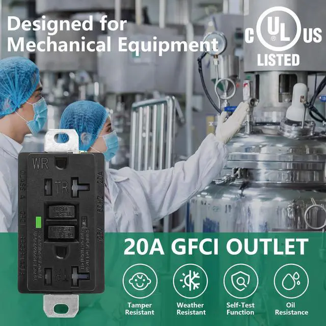 Alt view image 5 of 7 - Generator GFCI Outlet,Weather-Resistant and Tamper-Resistant AC125V 20A,Adapt to The Voltage and Current Characteristics of The Generator,Protecting Expensive Industrial Equipment,Black