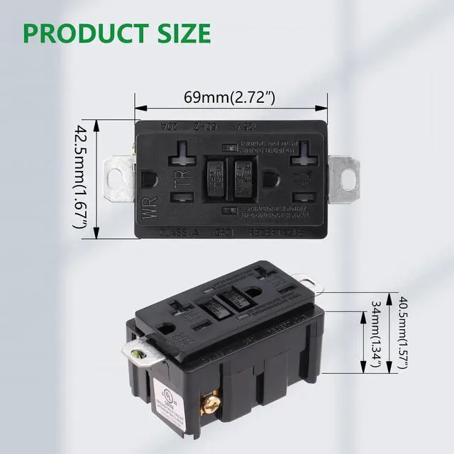 Alt view image 6 of 7 - Generator GFCI Outlet,Weather-Resistant and Tamper-Resistant AC125V 20A,Adapt to The Voltage and Current Characteristics of The Generator,Protecting Expensive Industrial Equipment,Black