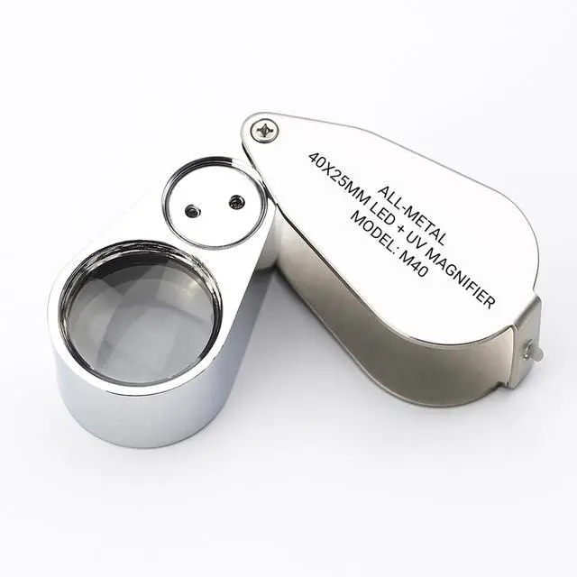 Alt view image 5 of 7 - 40X Jewelers Loupe with Light, UV Lighted Magnifying Glass Eye Loop, LED Illuminated Metal Pocket Magnifier for Jewelry, Currency, Plants, Coins, Diamonds, Stamps