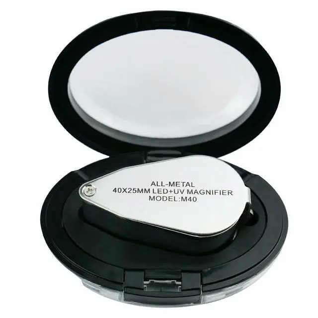 Alt view image 6 of 7 - 40X Jewelers Loupe with Light, UV Lighted Magnifying Glass Eye Loop, LED Illuminated Metal Pocket Magnifier for Jewelry, Currency, Plants, Coins, Diamonds, Stamps