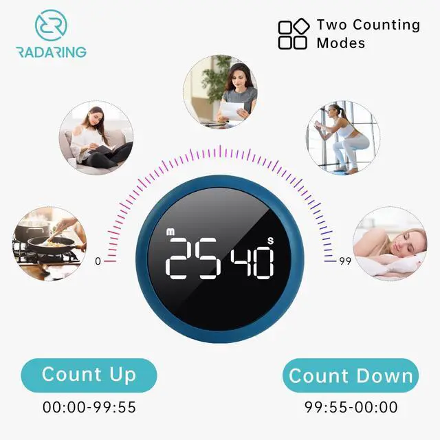 Alt view image 5 of 7 - Royal Blue Quick Que Kitchen Timers, Visual timers Large LED Display Magnetic Countdown Countup Timer for Classroom Cooking Fitness Baking Studying Teaching, Easy for Kids and Seniors (Royal Blue)
