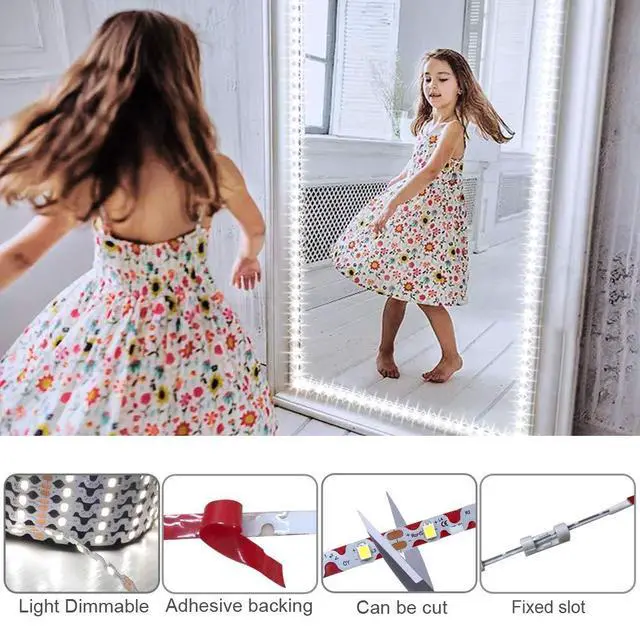 Alt view image 3 of 7 - 13ft/4M Led Vanity Mirror Lights Kit Bendable NO Need to Cut Vanity Make-up Mirror Cloakroom Adjustable Flexible Strip Light Table Set with Dimmer and Power Supply