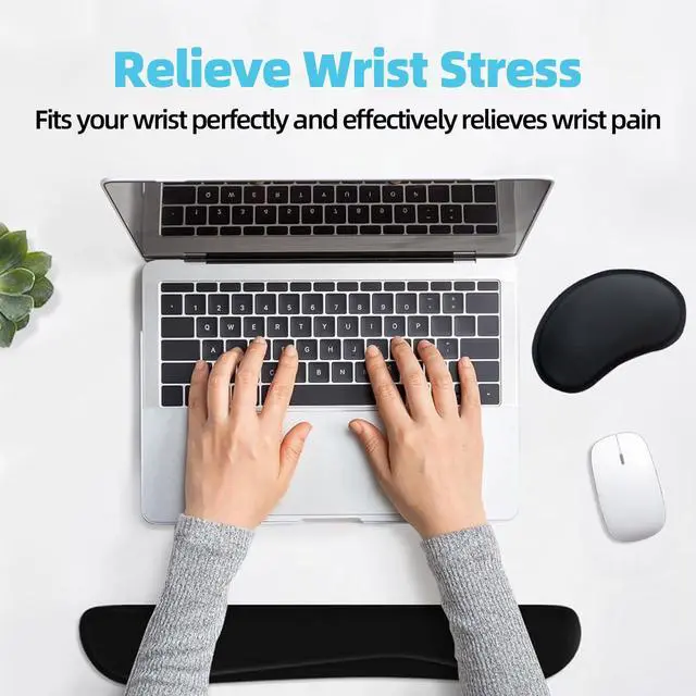 Alt view image 3 of 7 - Keyboard Wrist Rest Pad, Ergonomic Memory Foam Set Wrist Cushion Support for Easy Typing & Pain Relief, Mouse Wrist Pad, Anti-Slip Wrist Support for Gaming, Computer, Laptop, Office -Black