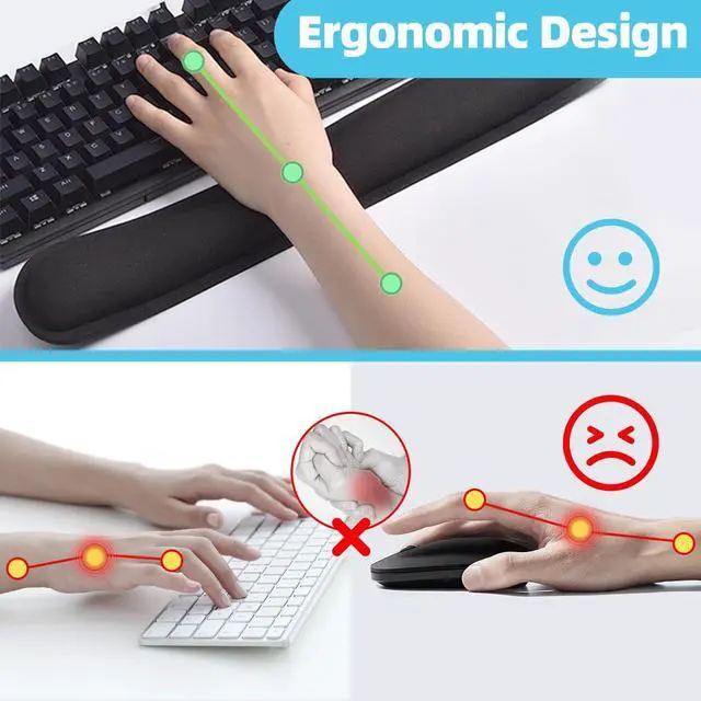 Alt view image 2 of 7 - Keyboard Wrist Rest Pad, Ergonomic Memory Foam Set Wrist Cushion Support for Easy Typing & Pain Relief, Mouse Wrist Pad, Anti-Slip Wrist Support for Gaming, Computer, Laptop, Office -Black