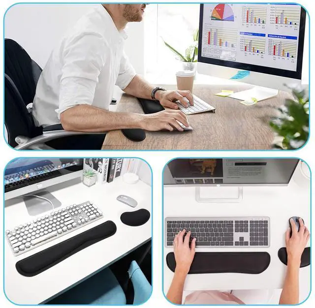 Alt view image 7 of 7 - Keyboard Wrist Rest Pad, Ergonomic Memory Foam Set Wrist Cushion Support for Easy Typing & Pain Relief, Mouse Wrist Pad, Anti-Slip Wrist Support for Gaming, Computer, Laptop, Office -Black