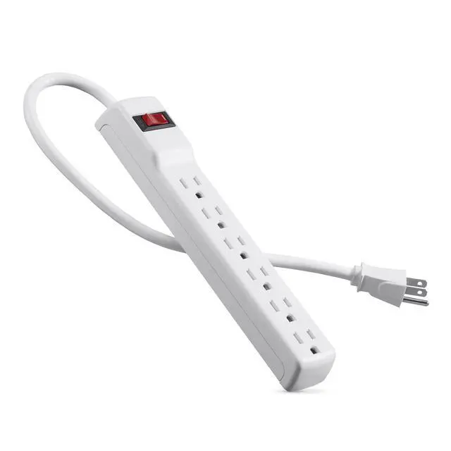 Alt view image 4 of 6 - Power Strip Surge Protector - 6 AC Multiple Outlets, 2 ft Long Heavy Duty Metal Extension Cord for Home, Office, Travel, Computer Desktop & Phone Charging Brick - 200 Joules, White (2 Pack)