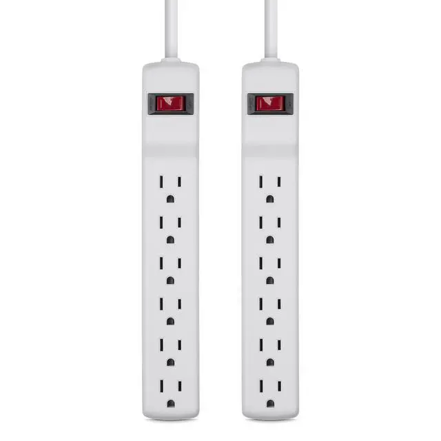Alt view image 2 of 6 - Power Strip Surge Protector - 6 AC Multiple Outlets, 2 ft Long Heavy Duty Metal Extension Cord for Home, Office, Travel, Computer Desktop & Phone Charging Brick - 200 Joules, White (2 Pack)