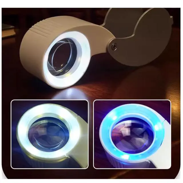 Alt view image 5 of 7 - Pocket Jewelry Loupe Magnifier Rechargeable with 6 LED and 3UV Lights, Small Metal Magnifying Glass 25mm Optical Lens Foldable Lighted Jeweler's Loupe for Antique Coin Gemstone,Jewelry Stamp, Watch