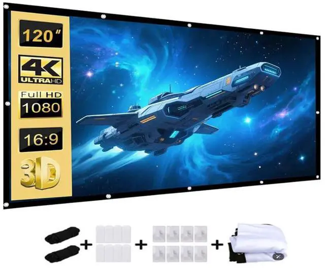 Main image of 120-inch Projection Screen, Portable 4K Movie Screen, Wrinkle-Resistant, Easy-to-Install Outdoor Projection Screen, 16:9 Foldable and Washable, Suitable for use in Offices, Home theaters, Outdoors.