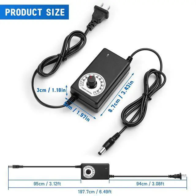 Alt view image 7 of 7 - Adjustable Fan Speed Controller 3V-24V 1A, Variable Voltage Supply | 24W AC/DC Power Adapter for Cooling Fan, DC Motor & LED Strip Lights | Universal Replacement Power Converter