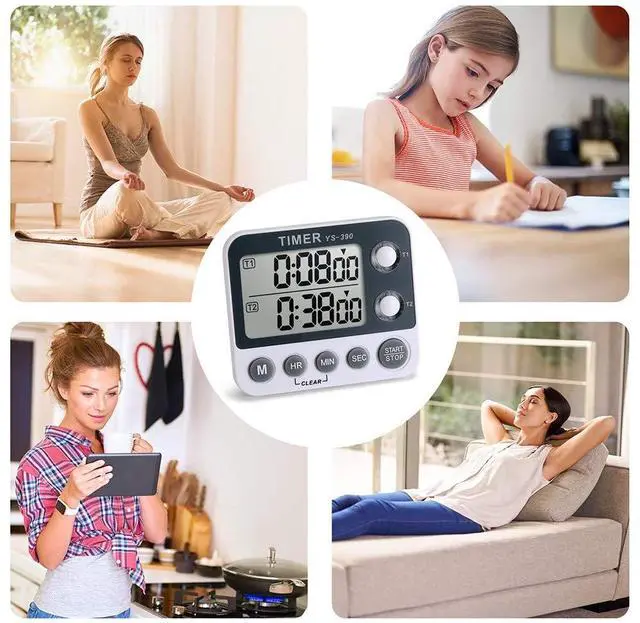 Alt view image 5 of 7 - Digital Kitchen Cooking Timer, Dual Count Up & Down with Magnetic Back, Large Display, Adjustable Volume and Flashing Alarm Light, ON/Off Switch Stopwatch, Battery Included
