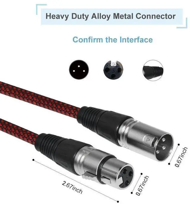 Alt view image 5 of 7 - XLR Cable 10ft 2Pack Male to Female, Microphone Cable 3 Pin Nylon Braided Balanced Mic DMX Patch Cords With Oxygen-Free Copper Conductors