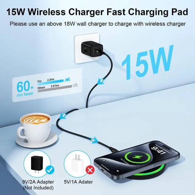 Alt view image 2 of 7 - for Samsung S25 FE Wireless Charger Pad Fast Charging for Samsung Galaxy S25 Ultra Edge Plus Z Fold 7 Flip 7 6 S24 S23 S22 S21, 15W Wireless Charging Pad Android Phone Charger Mat for iPhone 17 Air 16