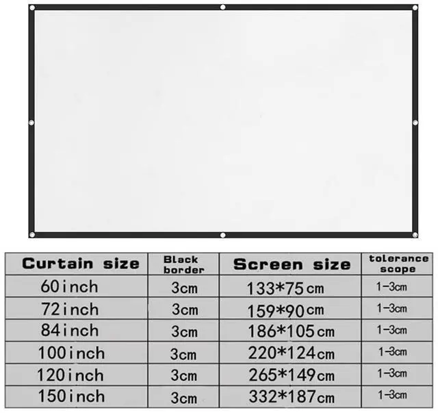 Alt view image 7 of 7 - Projector Screen, 4K HD Home Movie Projection Screen, 60"|72"|84"|100"|120"|150" Anti-Crease Theater Screens Indoor Outdoor (100 INCH)