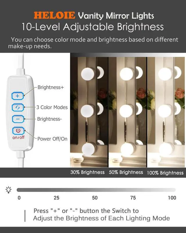 Alt view image 4 of 7 - 22.6ft Led Vanity Mirror Lights with 14 Dimmable Light Bulbs Makeup Vanity Lights for Big Long Mirror,Mirror Not Included