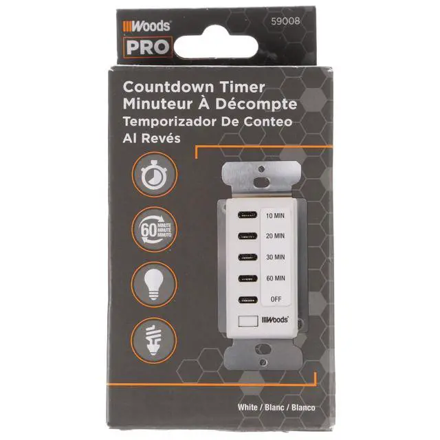 Alt view image 6 of 7 - Southwire Woods In-Wall 60-Minute Digital Countdown Timer - Automatic Shut-Off Timer - Energy-Efficient Wall-Mounted Timer - Durable Digital Timer - Easy-Installation Indoor Timer