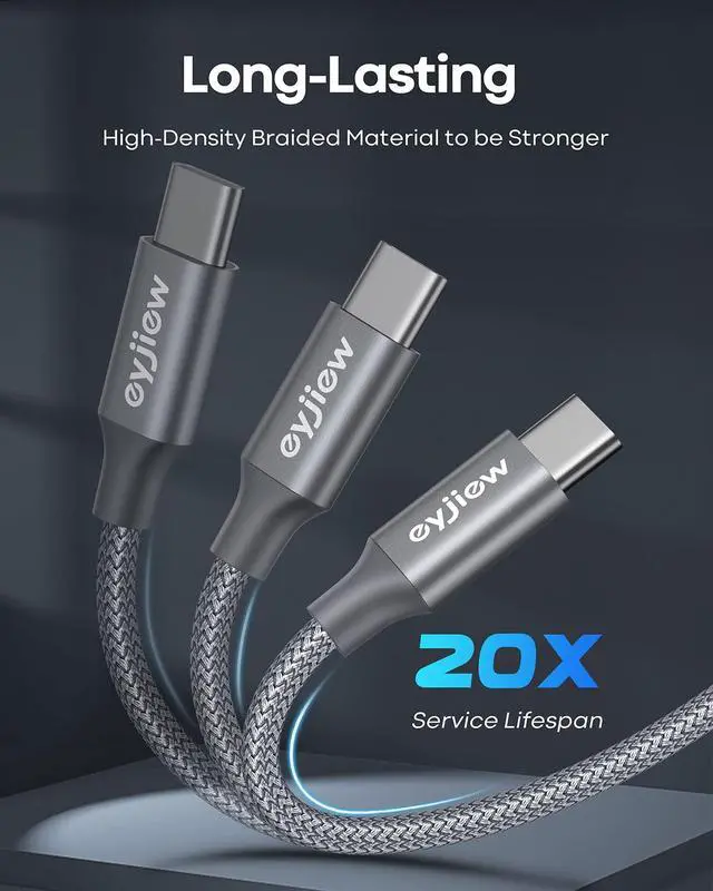 Alt view image 5 of 7 - Long USB C to USB C Cable 12 FT, 2-Pack 60W PD Type C to C Cord Fast Charging Braided for iPhone 17 16 15 Pro Max, for MacBook/iPad, Galaxy S25 S24 S23 S22 S21 S20 Ultra