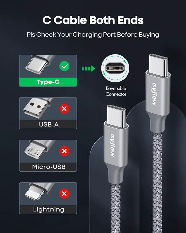Alt view image 7 of 7 - Long USB C to USB C Cable 12 FT, 2-Pack 60W PD Type C to C Cord Fast Charging Braided for iPhone 17 16 15 Pro Max, for MacBook/iPad, Galaxy S25 S24 S23 S22 S21 S20 Ultra