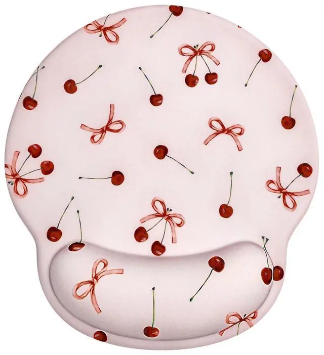 Main image of Retro Ribbon Bow Cherry Mouse Pad with Gel Wrist Support Mouse Pad,Ergonomic Aesthetic,Comfort Mousepad for Office Work Computer,Pain Relief Mousepad with Non-Slip Silicone Base,Pink