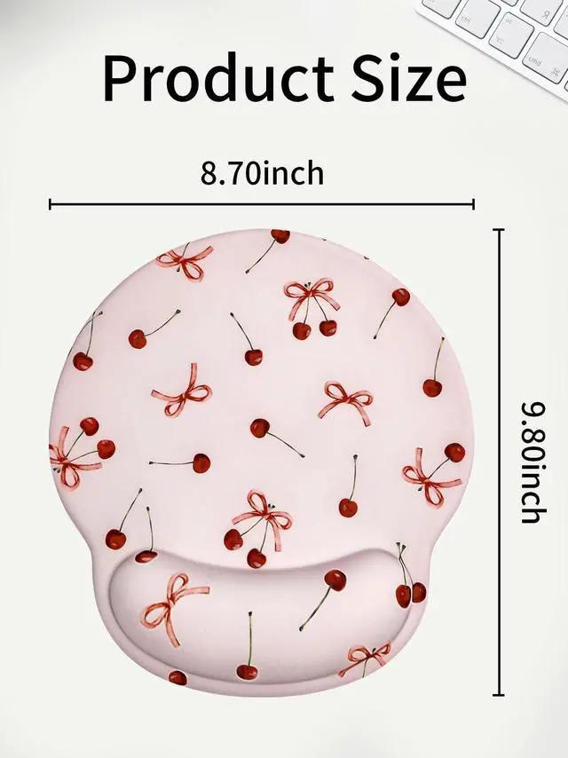 Alt view image 7 of 7 - Retro Ribbon Bow Cherry Mouse Pad with Gel Wrist Support Mouse Pad,Ergonomic Aesthetic,Comfort Mousepad for Office Work Computer,Pain Relief Mousepad with Non-Slip Silicone Base,Pink