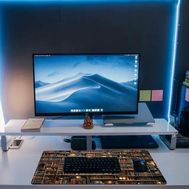 Alt view image 6 of 7 - Desk Pad, Fantasy Shelves Desk Mat, Shelves Full of Books Large Gaming Mouse Pad for Desk, 31.5"x15.7" Extended Big Computer Keyboard Mouse Pad with Non-Slip Base and Stitched Edge