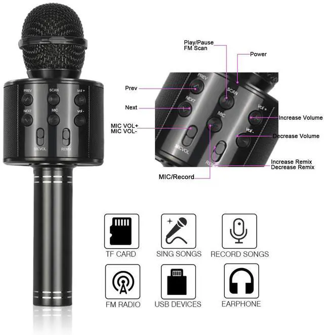Alt view image 2 of 7 - Best Gifts for Kids, Wireless Karaoke Microphone Bluetooth for Birthday Gifts for 4-12 Year Old Girls Boys for Girls Age 4-12 Christmas Xmas Stocking - Black