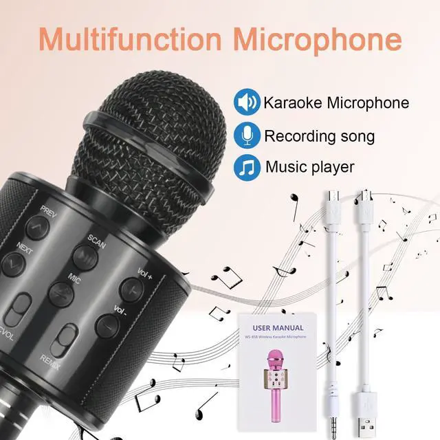 Alt view image 3 of 7 - Best Gifts for Kids, Wireless Karaoke Microphone Bluetooth for Birthday Gifts for 4-12 Year Old Girls Boys for Girls Age 4-12 Christmas Xmas Stocking - Black