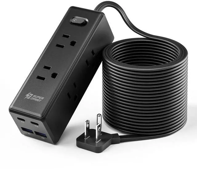 Main image of 15 Ft Extension Cord with Multiple Outlets, Long Extension with 6 Outlets 4 USB Ports(2 USB C), Flat Plug Surge Protector Power Strip for Home, Office Supplies, Dorm Essentials, Black