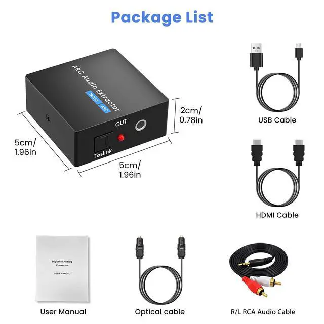 Alt view image 7 of 7 - HDMI ARC to Optical Converter, 192KHz ARC to Optical Analog 3.5mm Audio Extractor Adapter HDMI ARC to RCA Audio Converter Splitter for TV to Sound System Speaker Amplifier