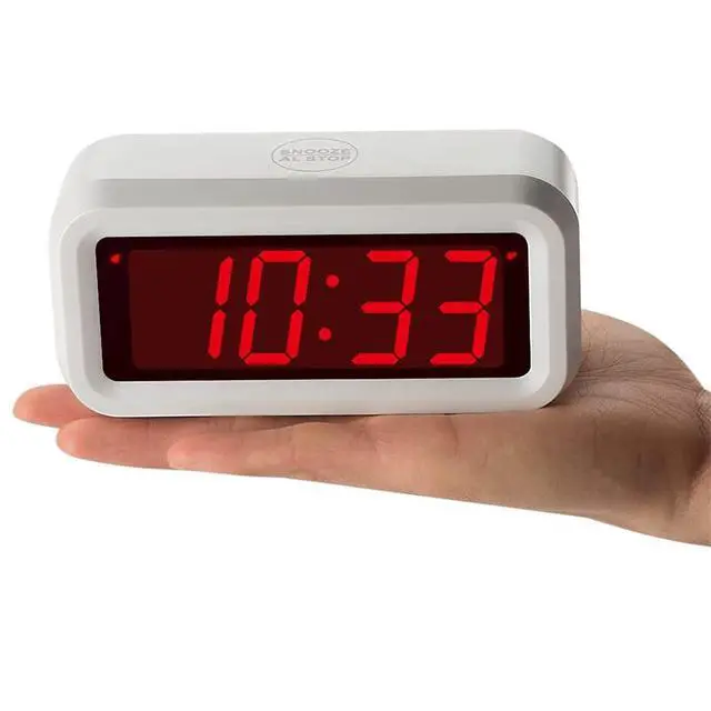 Alt view image 3 of 4 - Digital Alarm Clock Battery Operated with LED Display for Bedrooms, Long Battery Life for 12 Months, 3 Brightness Adjustable, 12/24 Hour, Snooze, White Case with Red Digits