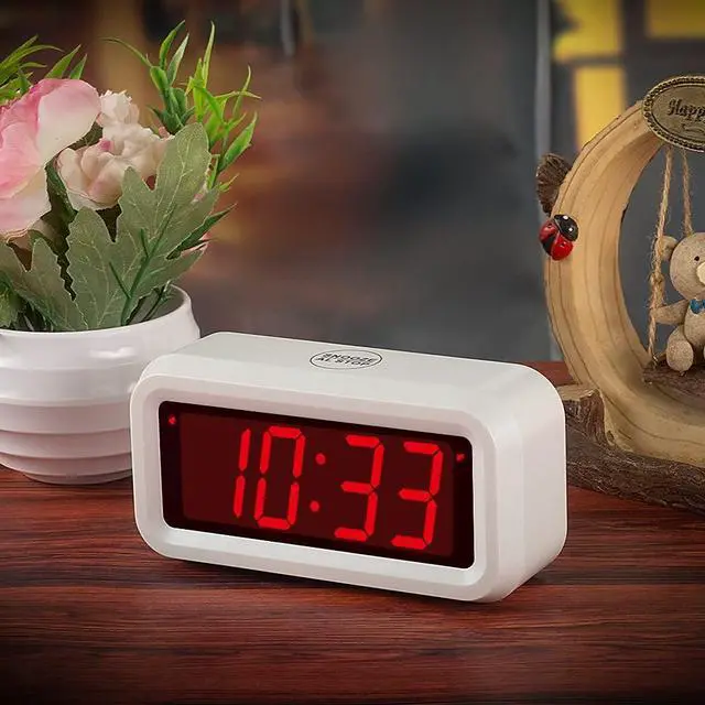 Alt view image 4 of 4 - Digital Alarm Clock Battery Operated with LED Display for Bedrooms, Long Battery Life for 12 Months, 3 Brightness Adjustable, 12/24 Hour, Snooze, White Case with Red Digits